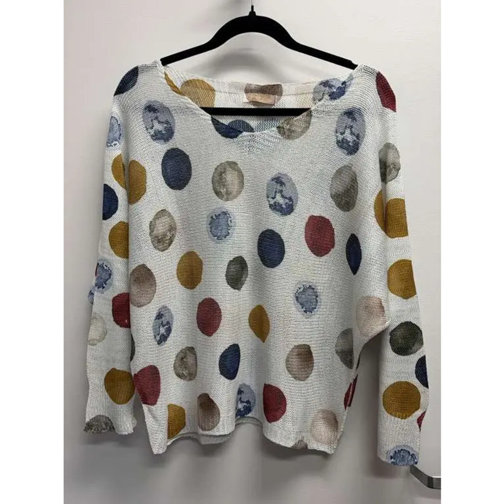 L121 Loowie Color Pop Polka Dot Printed Knit Sweater | Round Neck | One Size S-L